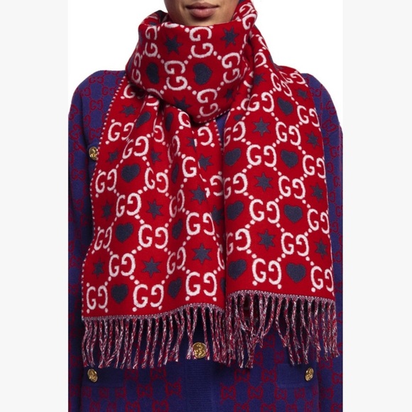 NWT Authentic Gucci Star & Heart GG Wool Scarf​ - Picture 1 of 7